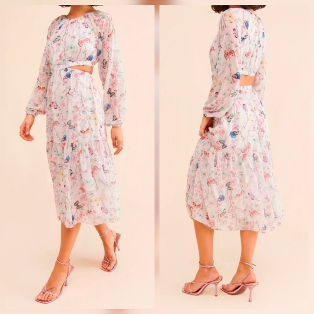 Steve Madden Cadi Cutout Midi Dress, Floral Butterfly Print, Size XS, NWOT!